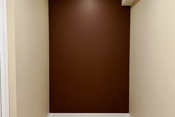 red accent wall light wood floors